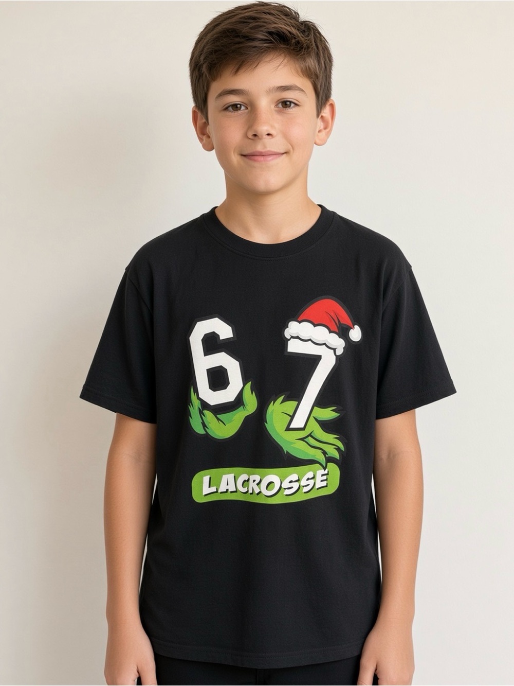 Boys Large Port & Company Black Grinch Lacrosse Christmas Tee 67 - NEW w/o tag